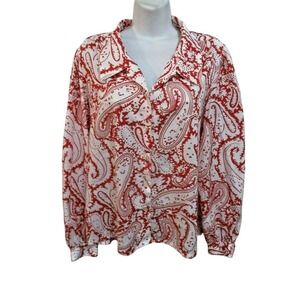 Vintage Judy Bond Blouse Size 14 Red Shirt Paisley Print Top